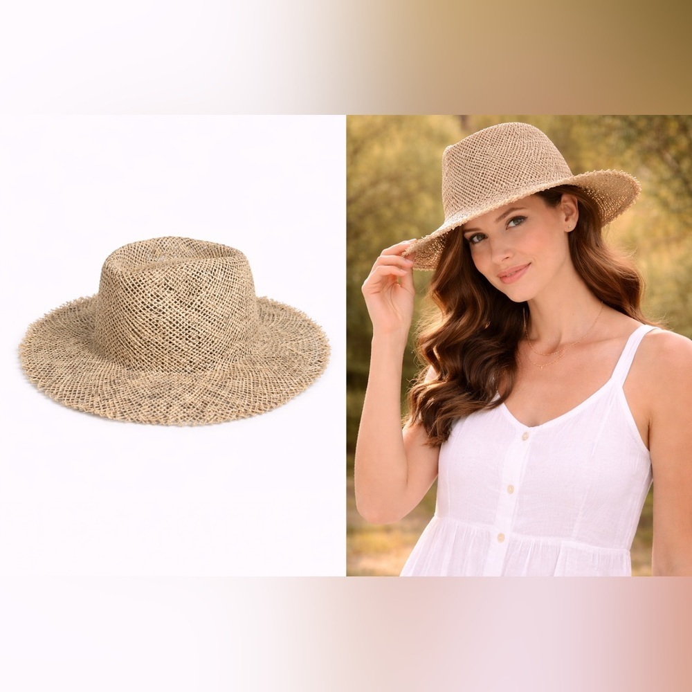 NWT Sundrenched Frayed Natural Straw Hat 58CM Forever 21 Coachella festival